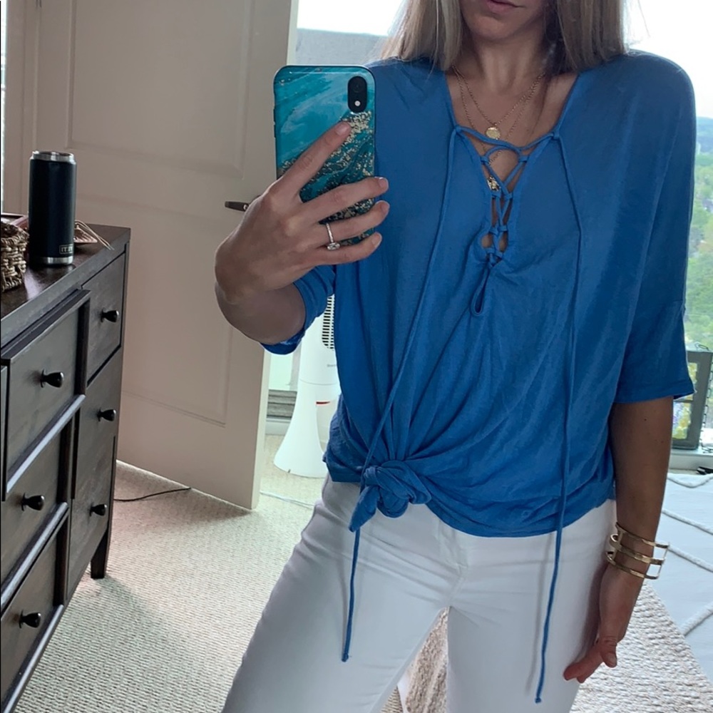 Vestique blue lace up shirt, Size M